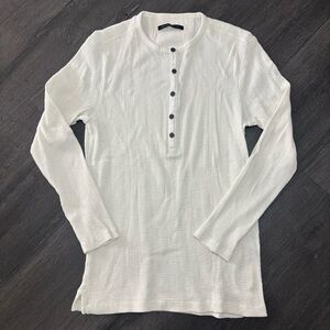 John Varvatos Thermal Waffle Knit Shirt Mens S Henley White Long Sleeve 5 Button